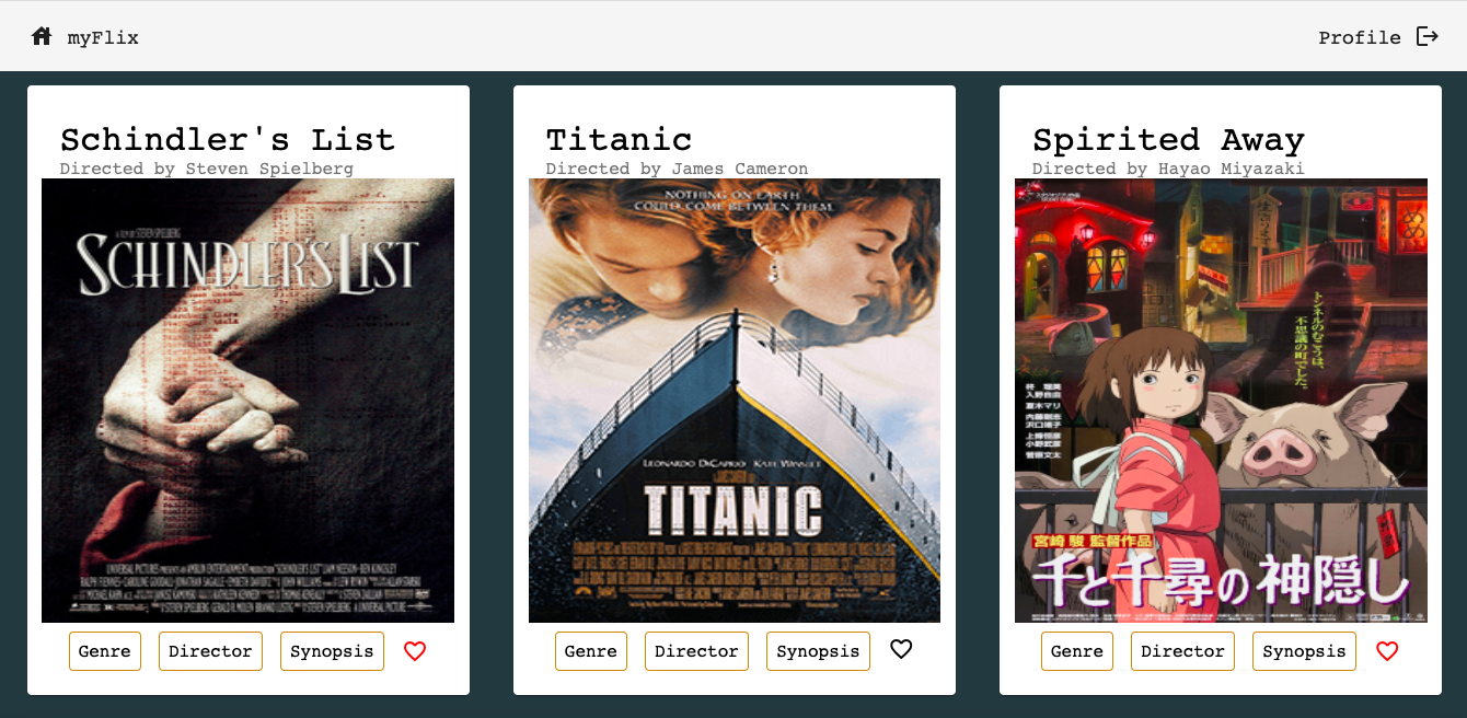 myFlix Angular app homepage